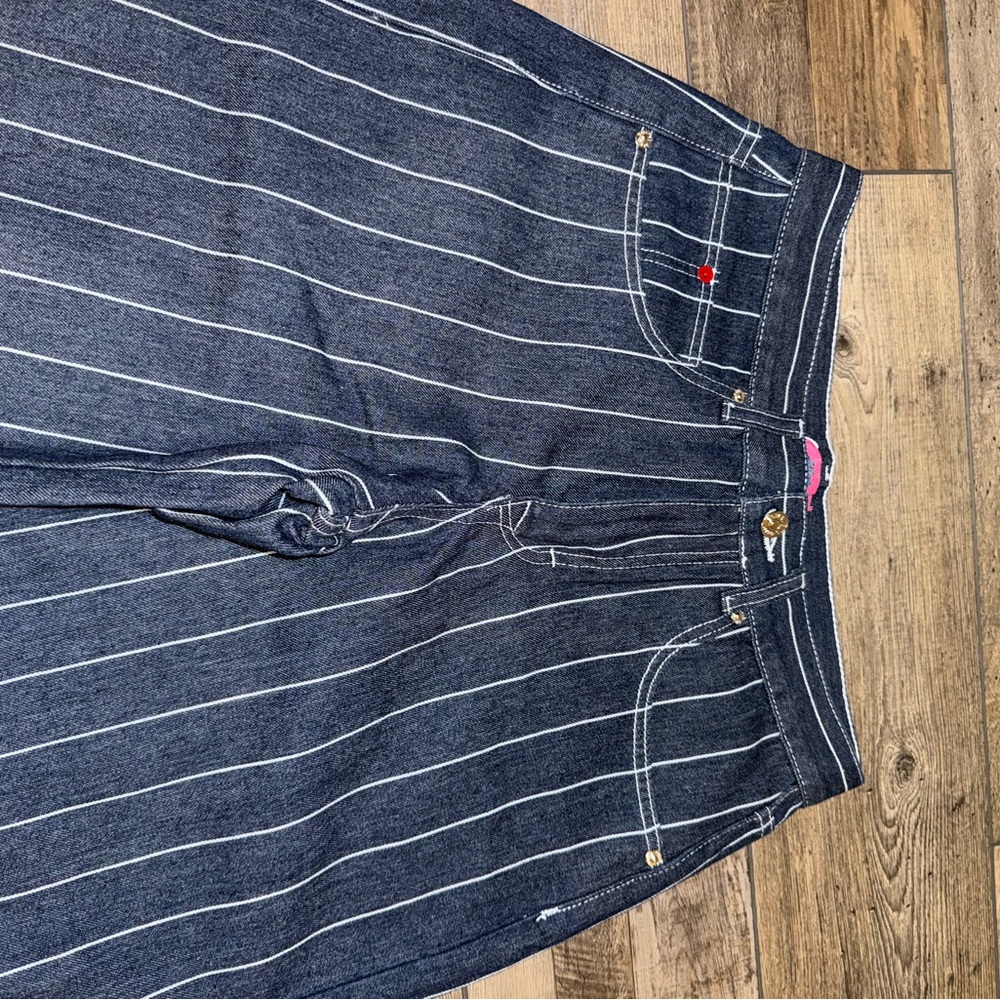 Pinstripe Wide Leg Denim Jeans Edikted Small NWT - Picture 4 of 9